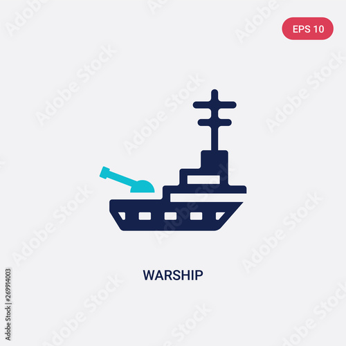 two color warship vector icon from army and war concept. isolated blue warship vector sign symbol can be use for web, mobile and logo. eps 10