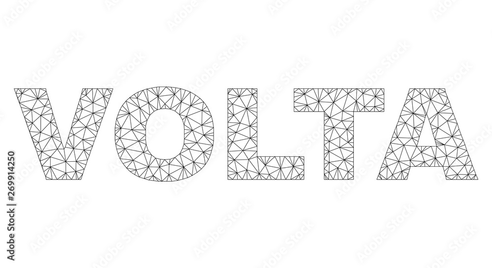 Mesh vector VOLTA text caption. Abstract lines and small circles are organized into VOLTA black carcass symbols. Linear carcass 2D triangular mesh in vector EPS format. Mesh vector VOLTA text caption. Abstract lines and small circles are organized into VOLTA black carcass symbols. Linear carcass 2D triangular mesh in vector EPS format.