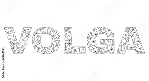 Mesh vector VOLGA text. Abstract lines and spheric points form VOLGA black carcass symbols. Linear carcass 2D triangular mesh in eps vector format.