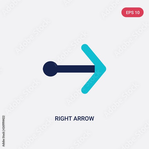 two color right arrow vector icon from arrows 2 concept. isolated blue right arrow vector sign symbol can be use for web, mobile and logo. eps 10