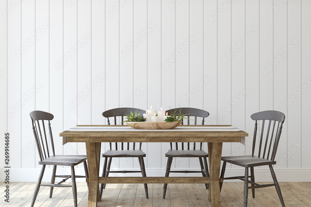 Modern farmhouse dining-room. 3d render. Modern farmhouse dining-room. 3d render.