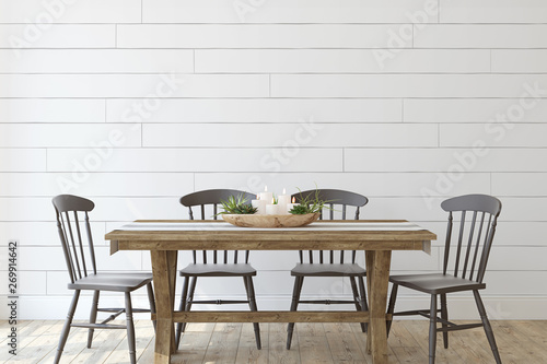 Modern farmhouse dining-room. 3d render.