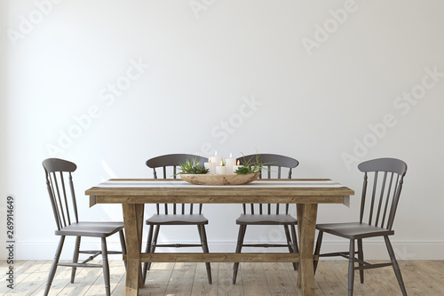 Modern farmhouse dining-room. 3d render.