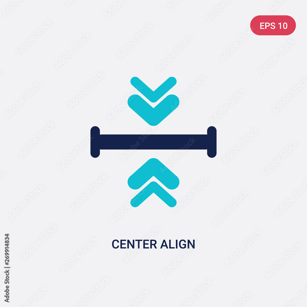 Obraz premium two color center align vector icon from arrows 2 concept. isolated blue center align vector sign symbol can be use for web, mobile and logo. eps 10