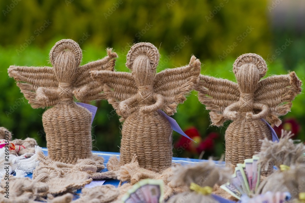 hand knitted baby angel toys made of ropes, Ukrainian traditional folk art souvenir