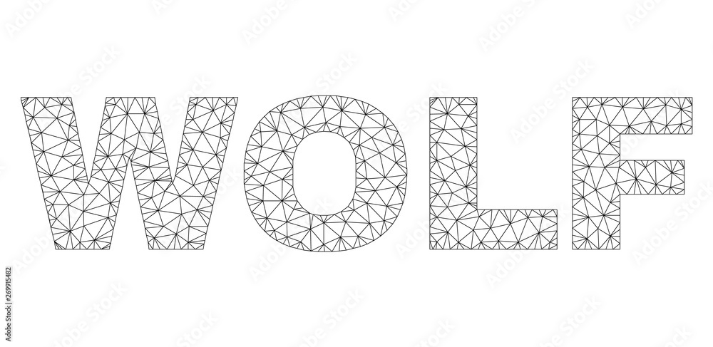 Mesh vector WOLF text. Abstract lines and dots form WOLF black carcass symbols. Linear carcass 2D triangular mesh in eps vector format. Mesh vector WOLF text. Abstract lines and dots form WOLF black carcass symbols. Linear carcass 2D triangular mesh in eps vector format.