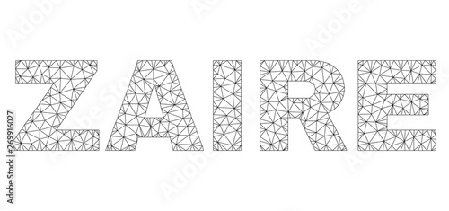 Mesh vector ZAIRE text. Abstract lines and points are organized into ZAIRE black carcass symbols. Wire carcass 2D polygonal mesh in vector EPS format.