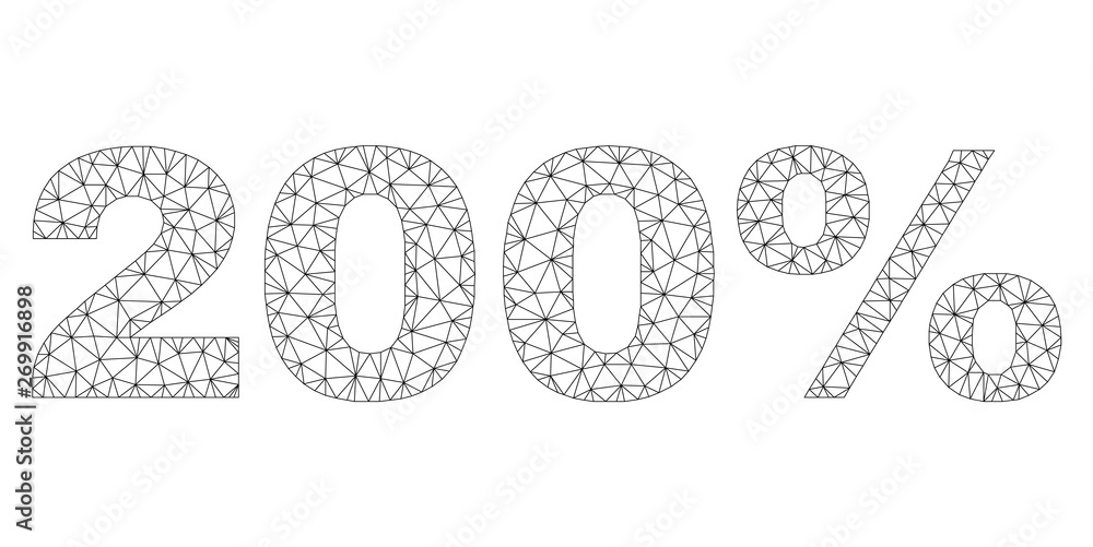 Mesh vector 200% text. Abstract lines and small circles form 200% black carcass symbols. Wire carcass flat polygonal network in vector EPS format.