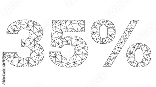 Mesh vector 35% text. Abstract lines and dots form 35% black carcass symbols. Linear carcass flat polygonal mesh in eps vector format.