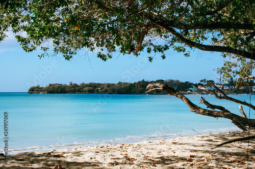 Fototapeta Naklejka Na Ścianę i Meble -  View of the secluded Buccoo beach on the Caribbean island Tobago