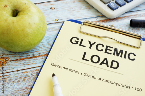 Glycemic load gl formula and an apple. photo