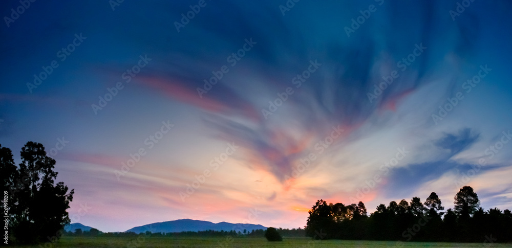 Panoramic view of morning sky with countryside landscape