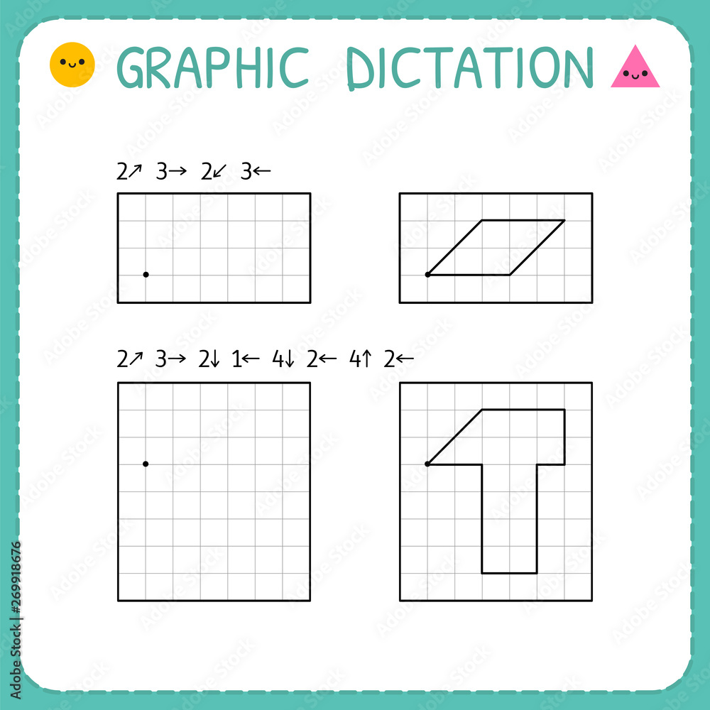 Graphic dictation. Kindergarten educational game for kids. Working ...
