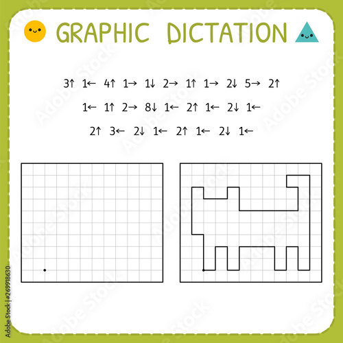 Graphic dictation. Cat. Kindergarten educational game for kids. Preschool worksheet for practicing motor skills. Working pages for children