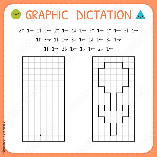 Graphic dictation. Flower. Kindergarten educational game for kids. Preschool worksheet for practicing motor skills. Working pages for children
