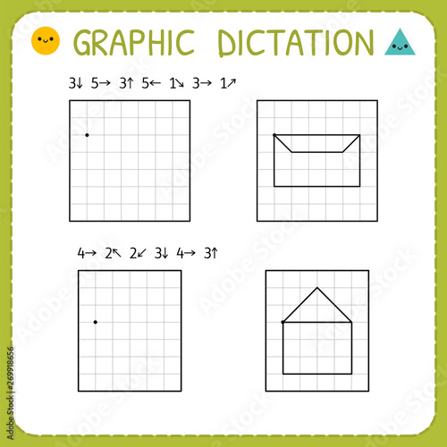 Graphic dictation. Kindergarten educational game for kids. Preschool worksheet for practicing motor skills. Working pages for children