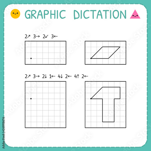 Graphic dictation. Kindergarten educational game for kids. Working pages for children. Preschool worksheet for practicing motor skills