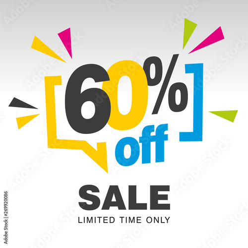 60 percent off sale modern yellow blue colorful white sticker icon banner