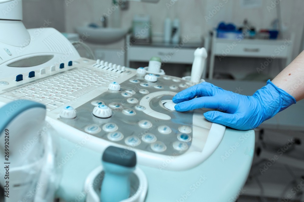Medical equipment background, close up ultrasound device Medical equipment background, close up ultrasound device