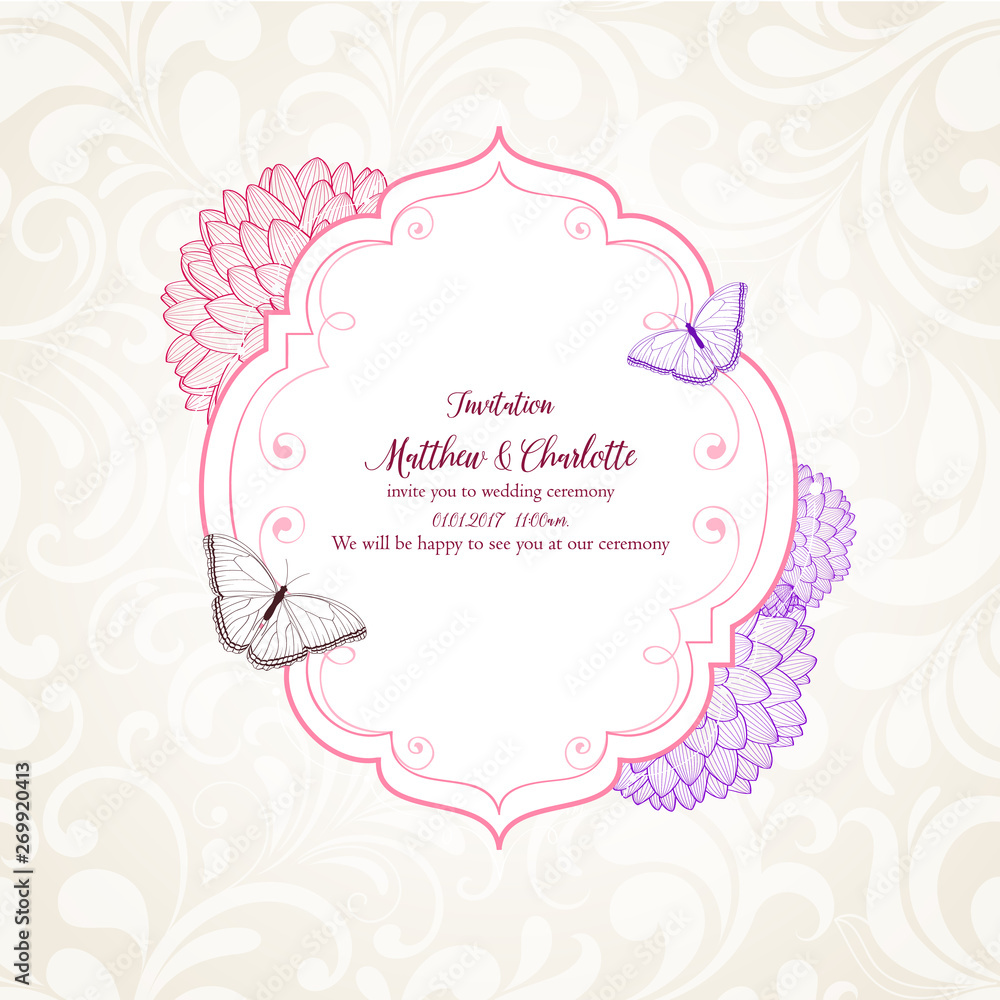 Beautiful floral romantic frame with abstract leaves and butterflies. Beautiful floral romantic frame with abstract leaves and butterflies.