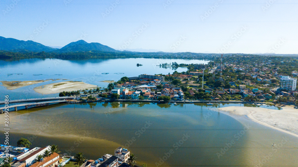 aerial view of the beach and city of saquarema