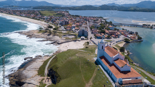 Beautiful aerial view of church and beach