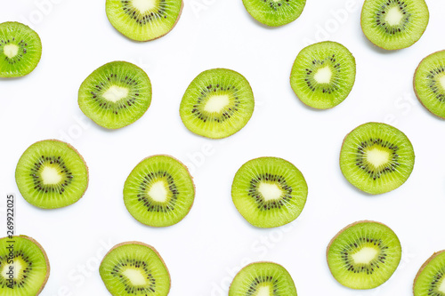Ripe kiwi fruit slices isolated on white
