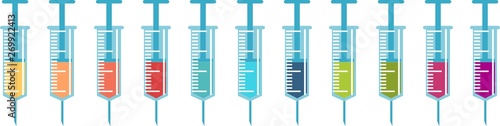 Syringe set with coloured liquids