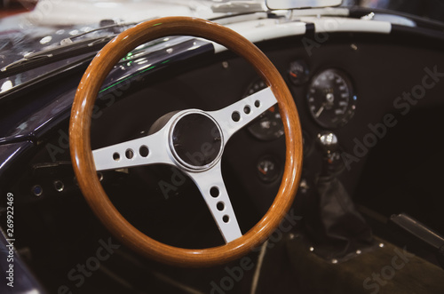 Old fashioned classic sport car cockpit