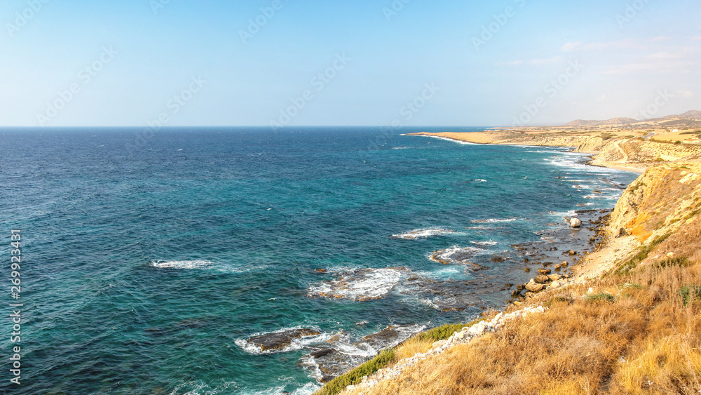 Beautiful rough coast of Mediterranean Sea in Karpass region of Northern Cyprus