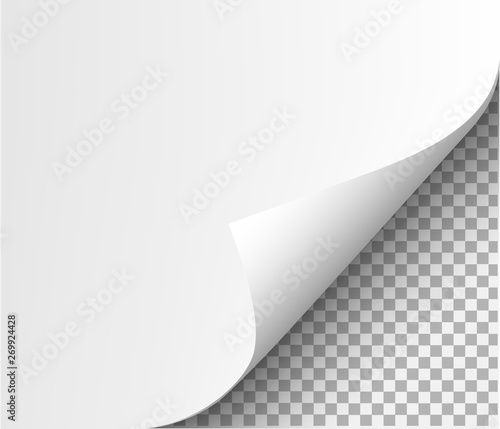 Page curl with shadow on blank sheet of paper