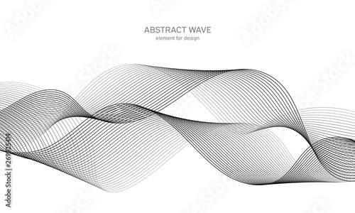 Abstract wave element for design. Digital frequency track equalizer. Stylized line art background. Vector illustration. Wave with lines created using blend tool. Curved wavy line, smooth stripe. © Sergey