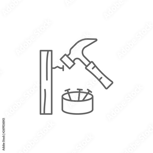 Carpentry, hammering line vector icon