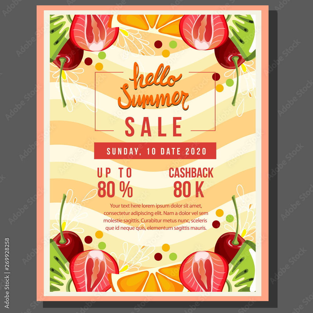 hello summer poster sale with fruit border hello summer poster sale with fruit border