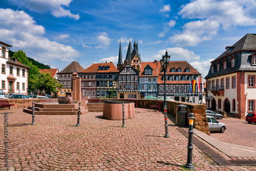 Old town of Gelnhausen with fountain in the foreground, Hesse, Germany photo