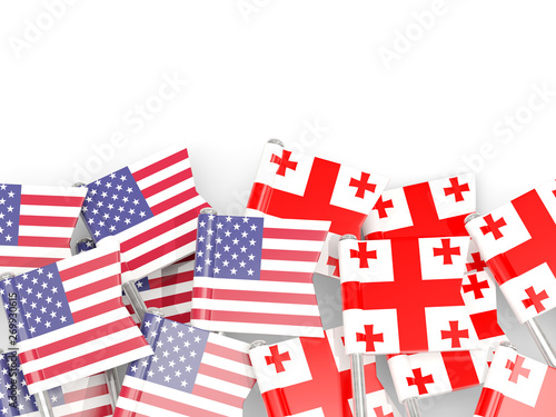 Pins with flags of United States and georgia isolated on white