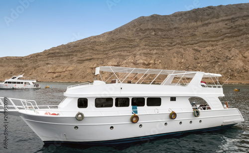 Sinai mountains Red Sea White yachts Egypt, Africa. © Emoji Smileys People
