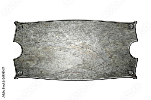 old wooden sign board on isolated white background.