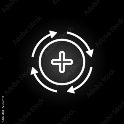 circle, plus, arrows, positive thinking neon icon. Elements of positive thinking set. Simple icon for websites, web design, mobile app, info graphics