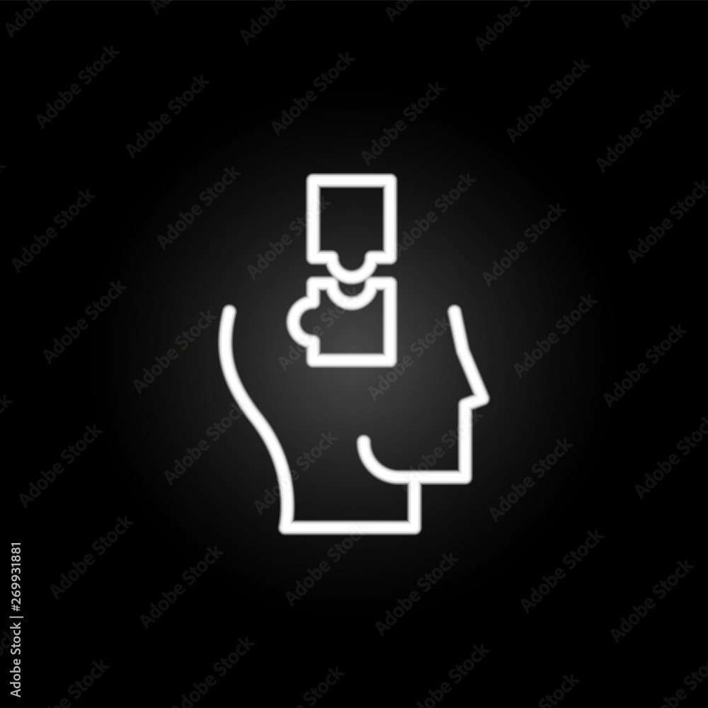 thinking, head, puzzle, solution neon icon. Elements of positive thinking set. Simple icon for websites, web design, mobile app, info graphics thinking, head, puzzle, solution neon icon. Elements of positive thinking set. Simple icon for websites, web design, mobile app, info graphics