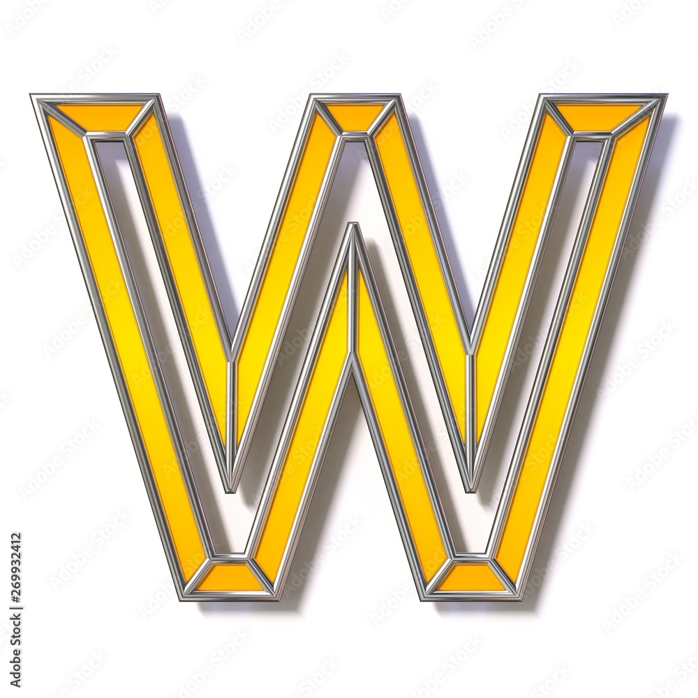 Orange metal wire font Letter W 3D Orange metal wire font Letter W 3D
