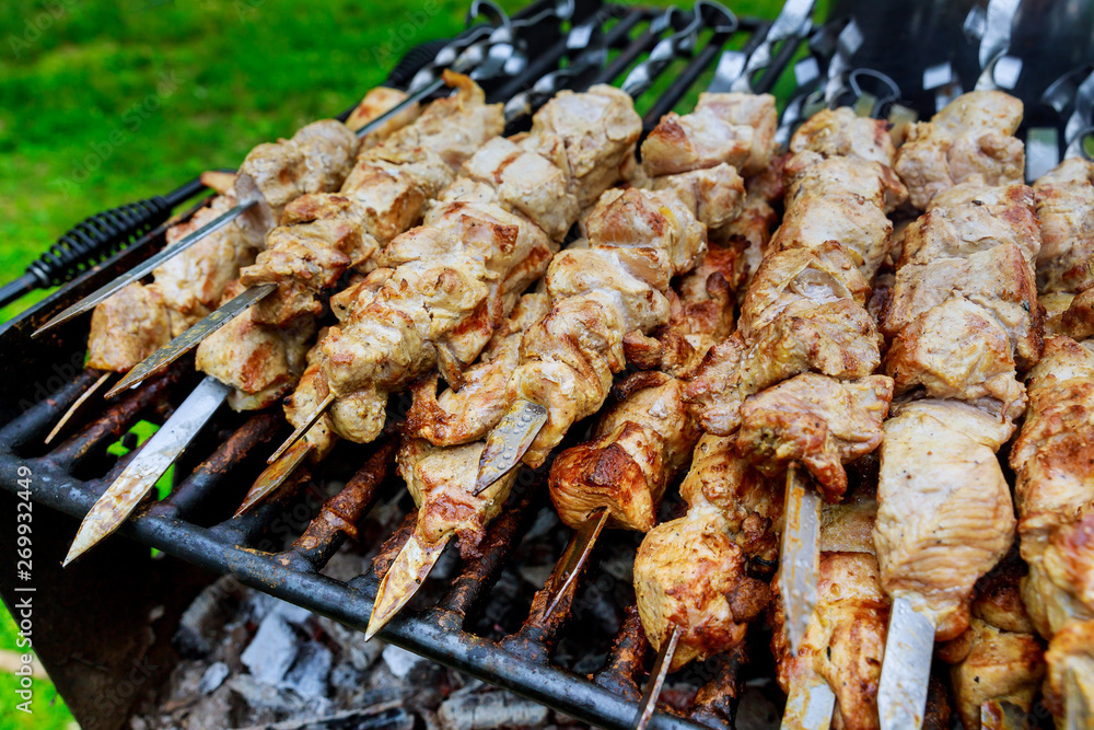 Barbecue skewers meat kebabs with grill