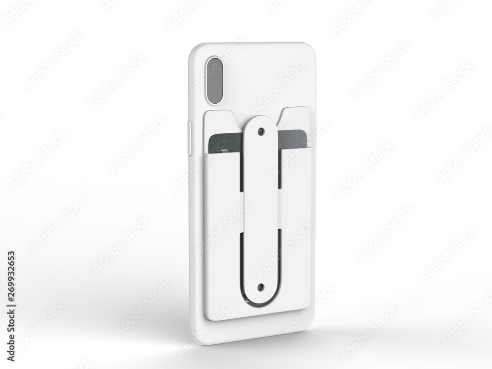 BLANK PHONE WALLET AND CARD HOLDER KIT. 3D RENDER ILLUSTRATION. BLANK PHONE WALLET AND CARD HOLDER KIT. 3D RENDER ILLUSTRATION.