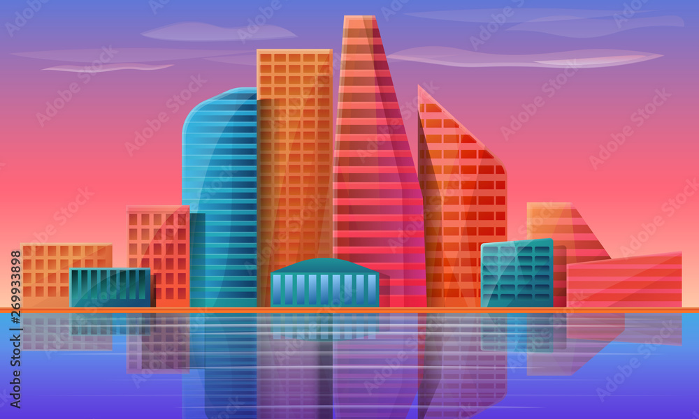panorama of the city on the background of the dawn, vector illustration