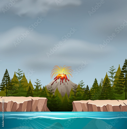 A volcano eruption scene