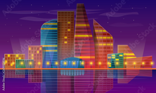 panorama of the city at night  vector illustration