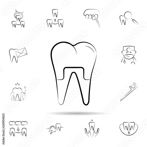 Dental treatment, tooth icon. Universal set of dentist for website design and development, app development