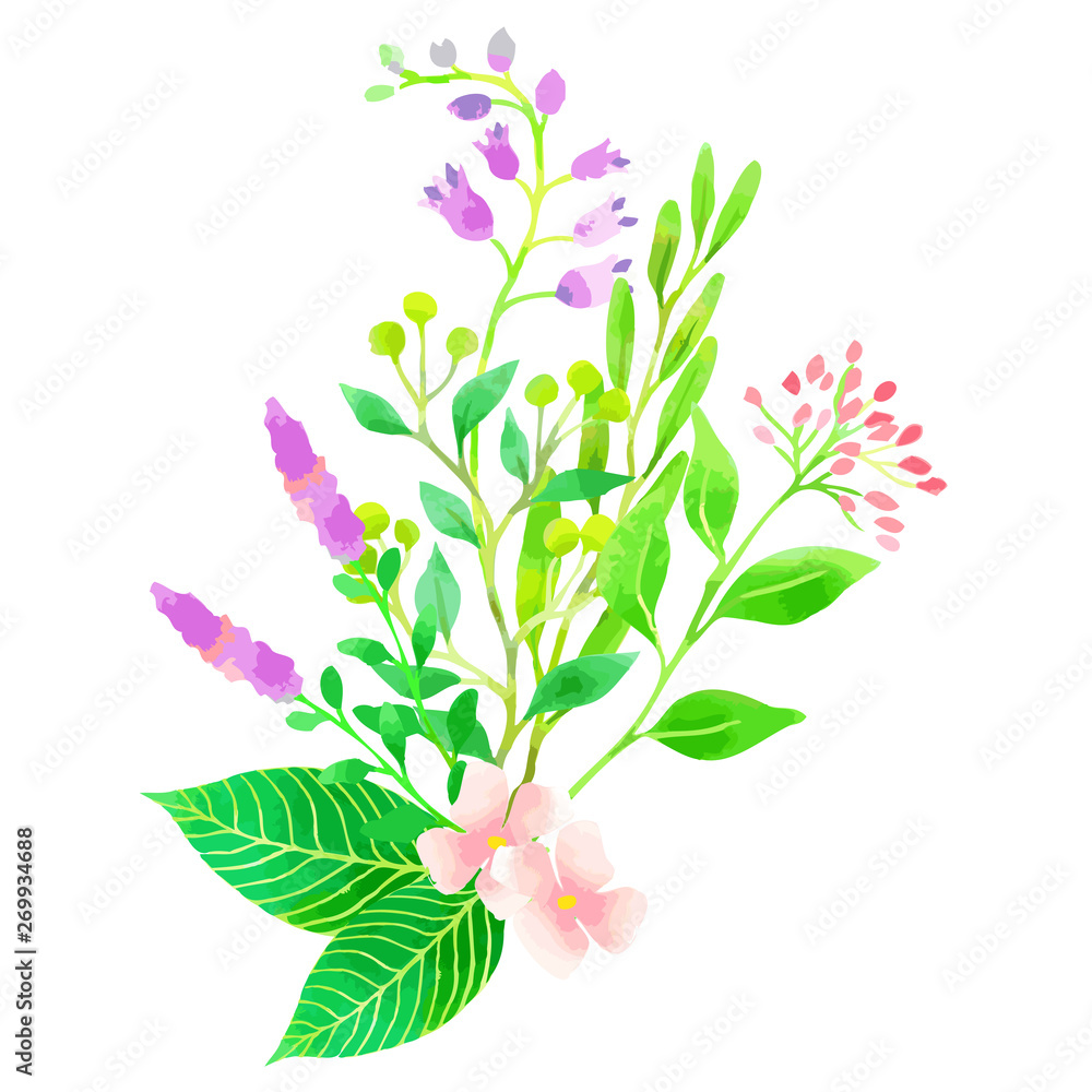 花と植物のワンポイントイラスト、水彩風