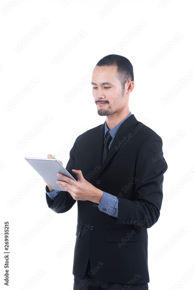 Young businessman holding a digital tablet, isolated on white background Young businessman holding a digital tablet, isolated on white background
