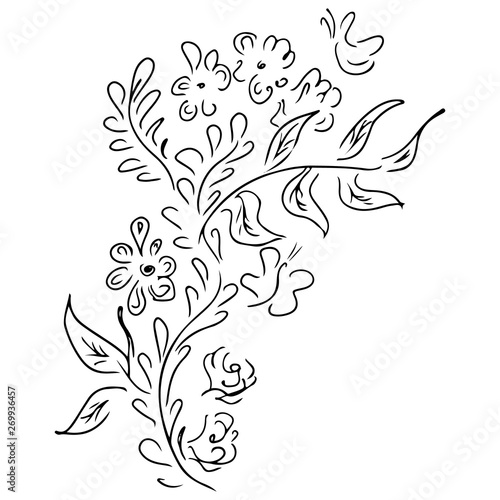 Hand drawn abstract outline set of rose or peonies flowers isolated on white background. Floral design elements for your wedding invitation or greeting card. Hand drawn vector illustration